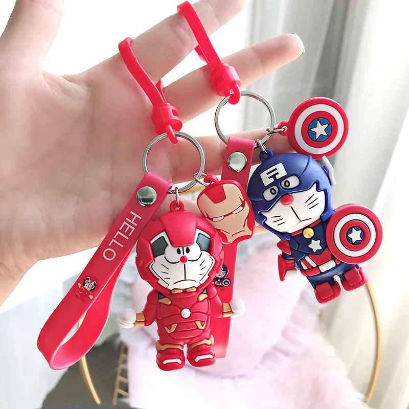 New Product Marvel Action Figures Keychains 3D rubber Doraemon & Iron Man Captain America keychain accessories