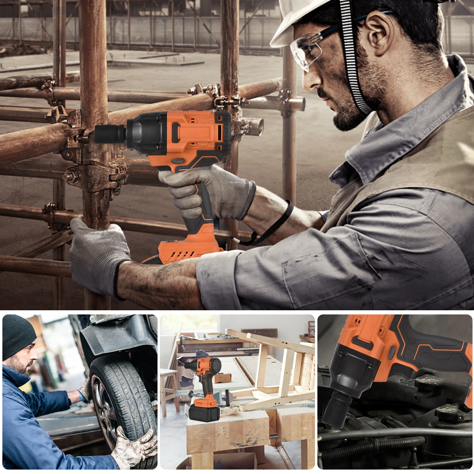 20V 3.0Ah Lithium Battery Cordless Brushless Impact Wrench Variable Speed 420N.m Torque Handheld Power Wrench