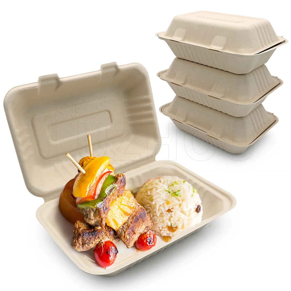 900ml 9 Inch Microwave Safe Leakproof Eco Bagasse Biodegradable Disposable Catering Box for Lunch