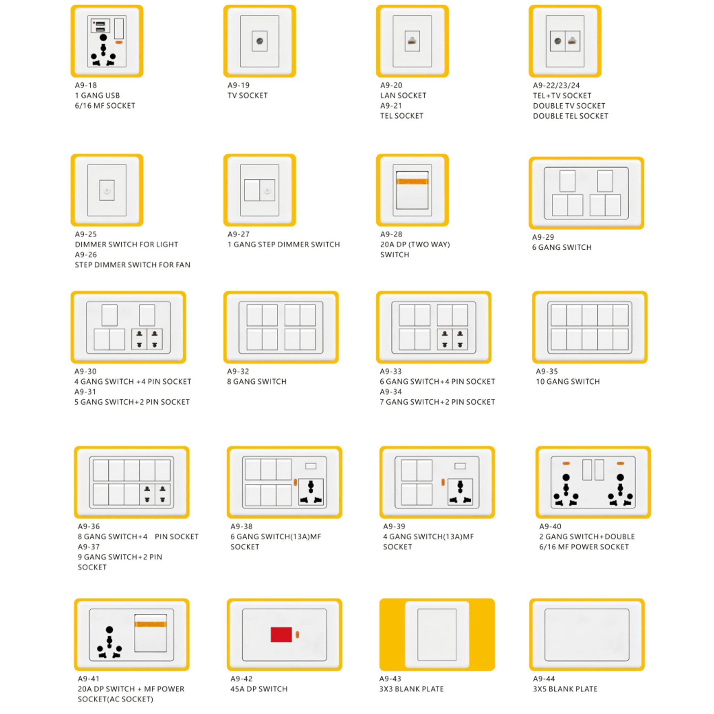 KLASS new design A9 series small button 86mm Frame For Wall Switch Socket