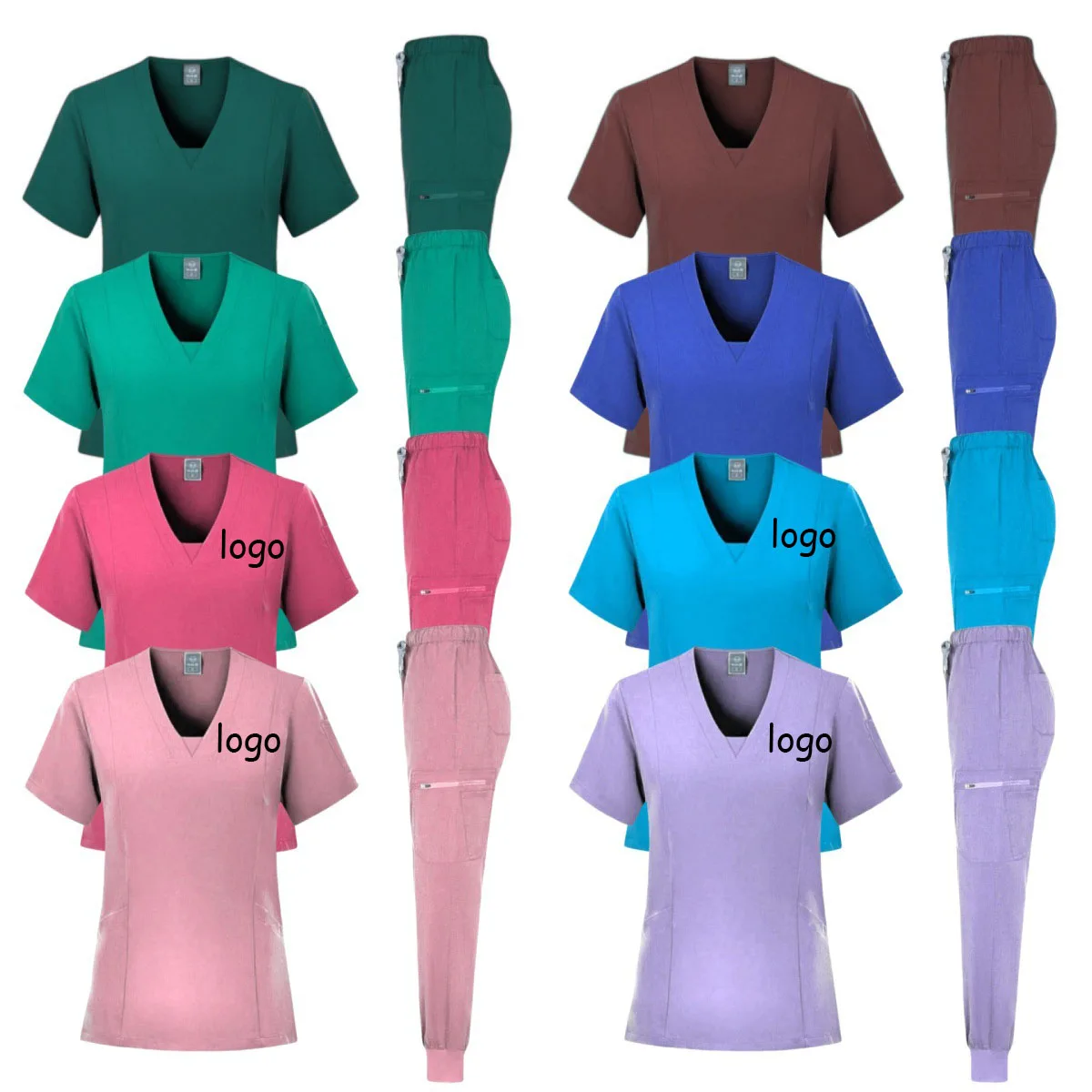 V Neck Design Female  4 Way Stretchy Fabric Hospital Uniform Scrubs Medical Nursing Uniforms Custom Scrubs Set For Women Men