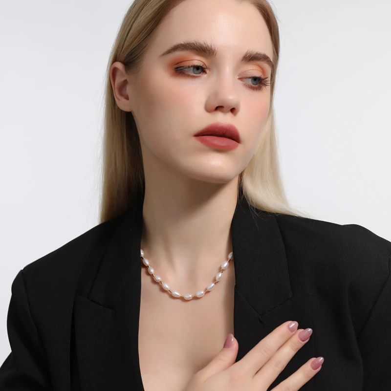Original Water Drop Rice Beads Jewelry Natural Freshwater Pearl Necklace Clavicle Chain Real Pearl Necklace