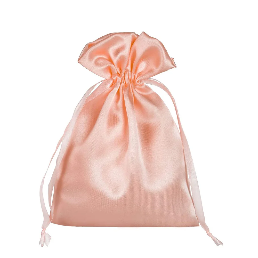 customize Silk Stain Bag with Ribbon bundle pocket for Jewelry Hair Drawstring receive bag for women satin drawstring bag