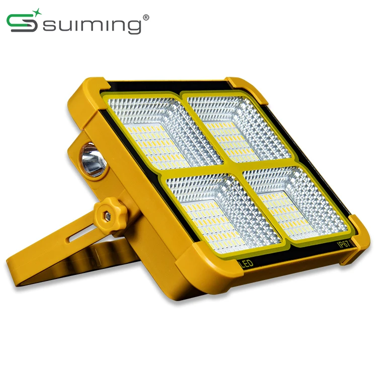 Solar Powered 1000 Watt Tri-color Flat LED Flood Lights With Hanging Hook USB Rechargeable Work Light With Power Bank