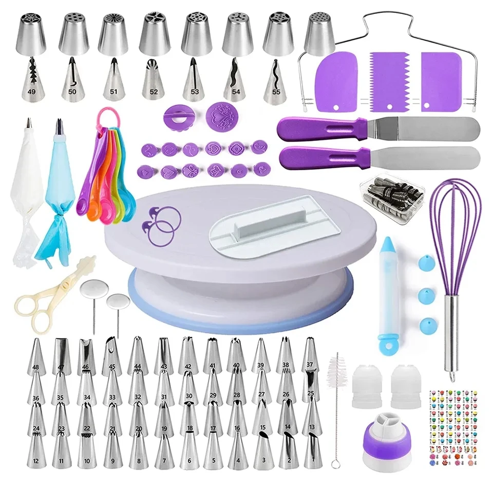 In Stock 137pcs Cake Decorating Tools Kit Pastry Baking Utensils With Rotating Turntable Stand, Icing Piping Tips Nozzle Spatula