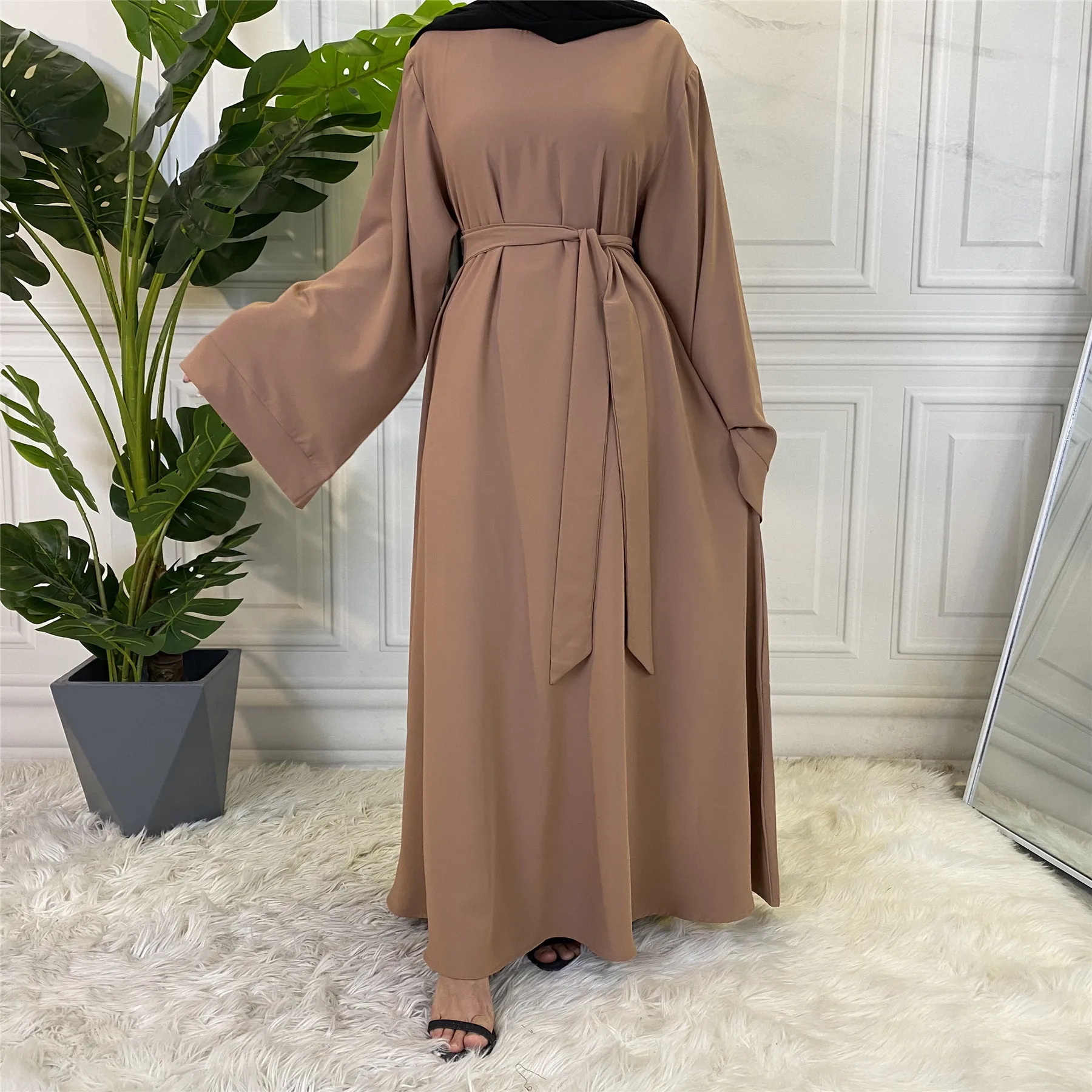 Wholesale Dubai Robe Musulman Kaftan Dress Islamic Clothing Black Turkish Maxi Abaya Women Muslim Dresses