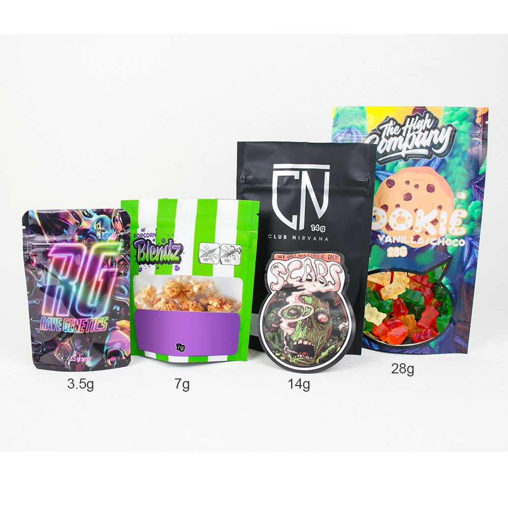 High Quality Custom Printed Logo Small Resealable Aluminum Foil Plastic Stand Up Ziplock 28g 14g 7g 3.5g Mylar Bag