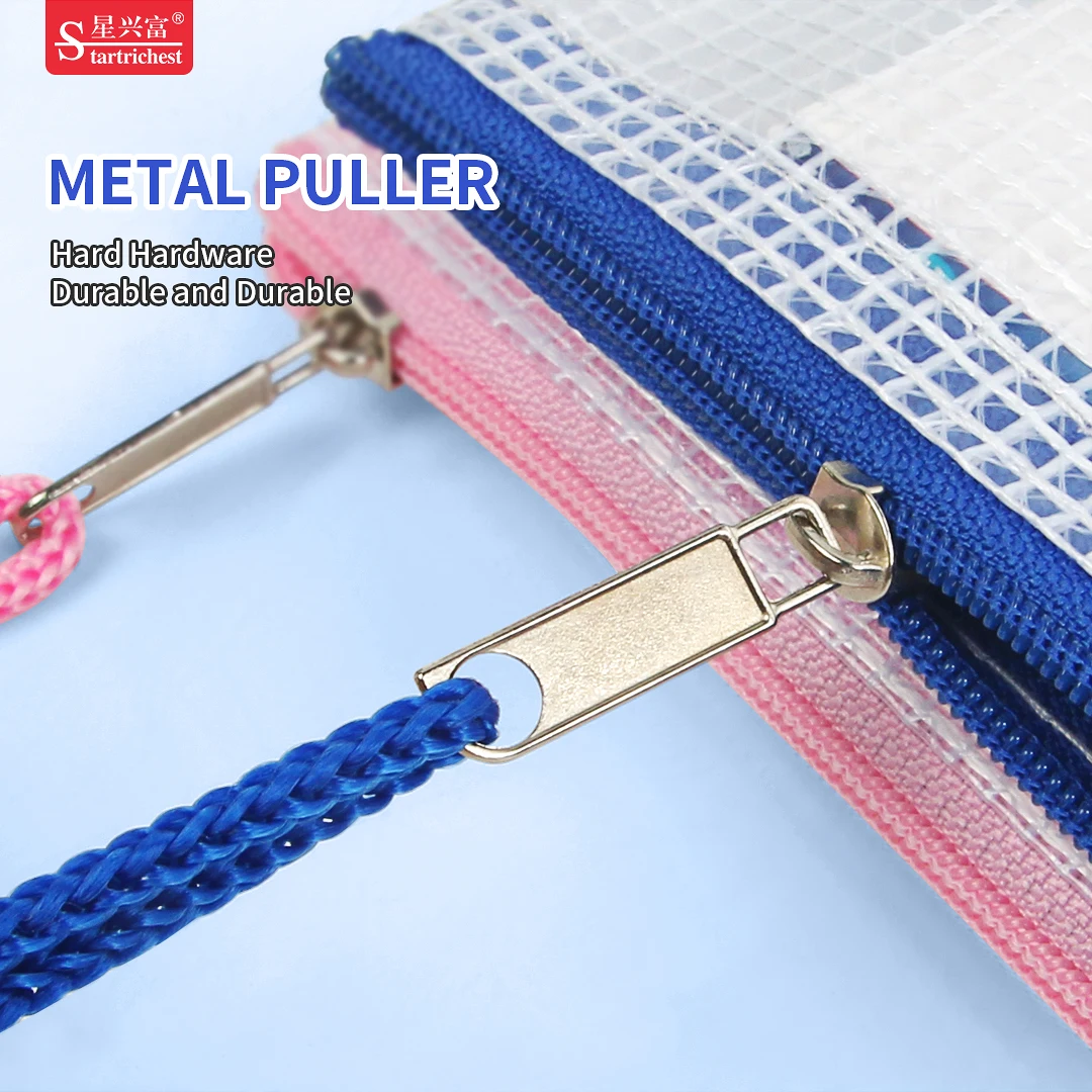 Custom Filing Products A4 Grid Zipper bag Wallets Folders PVC Transparent Mesh Document Bags for File Storage Paper Organization