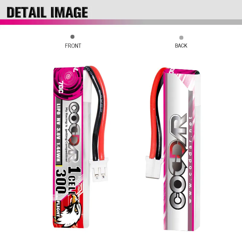 CODDAR LiPo Battery 1S 300MAH 3.8V 70C PH2.0 With Cabled FPV Drone High Voltage HV LiHV Lithium Polymer