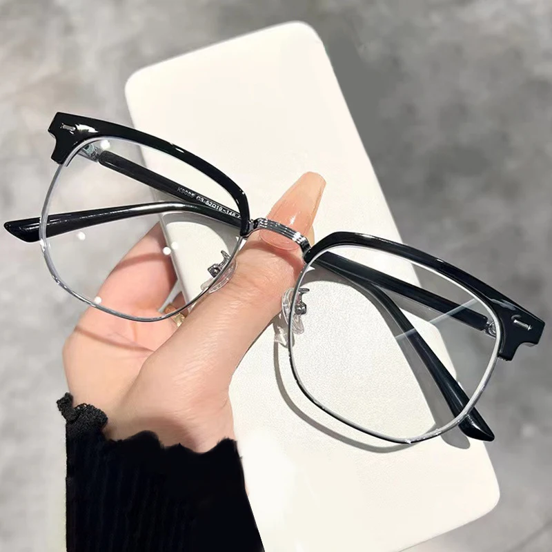 Blue Light Blocking Glasses Eyebrow Shape Half Frame Lightweight TR90 Eyeglasses Rectangle Myopia Glasses Frame Flat Glasses