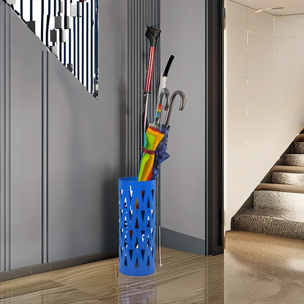 Round Umbrella Rack for Entryway Large Metal Umbrella Holder with Plastic Rain Collection Tray and Hooks,Hold 5-6 Umbrellas