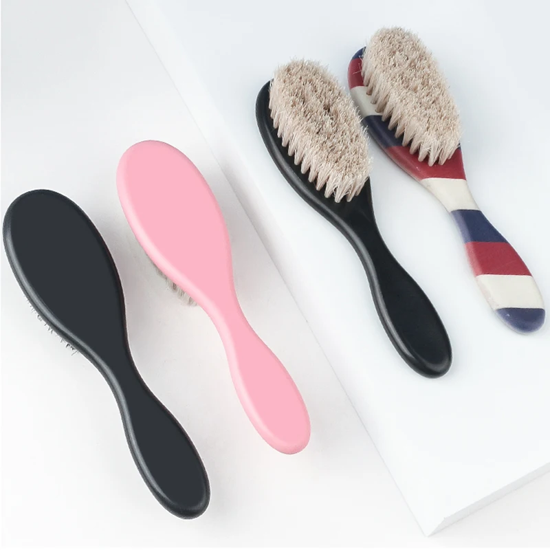 Custom Logo Wholesale Retail 100% Boar Bristle Wool Bristle Detangling Barber Hair Cut Fade Brush Mens Beard Colour Brush
