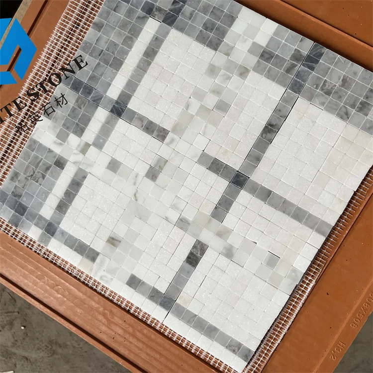 Gray white star marble mosaic tile wave mosaic stone tile white and pearl latest design geometric stone mosaic tile