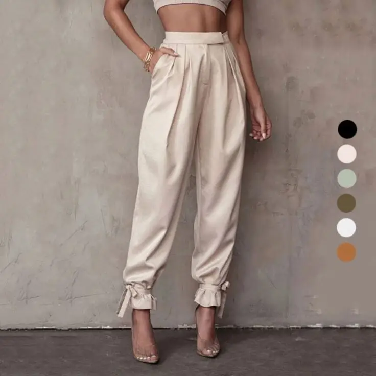 2021 New Trendy Hot-selling Women High-waist Trousers Office Ladies Fashion Satin Casual Trousers