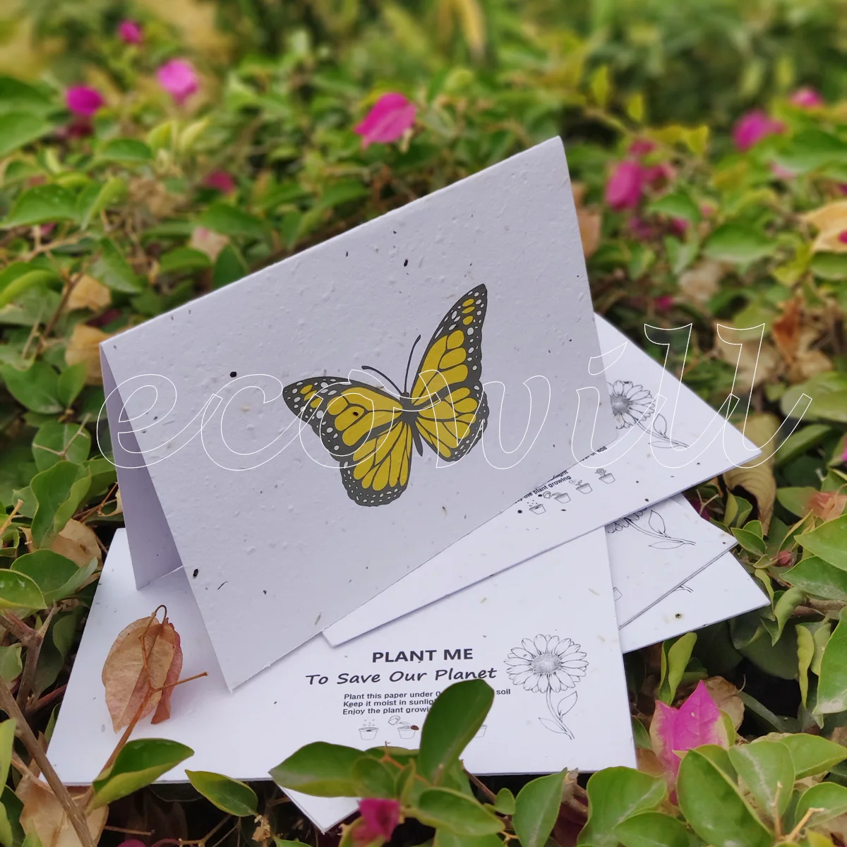 Plant Me Butterfly  Plantable Seed Paper Greeting Card with Botanical Herbb Veggie Flower Seeds