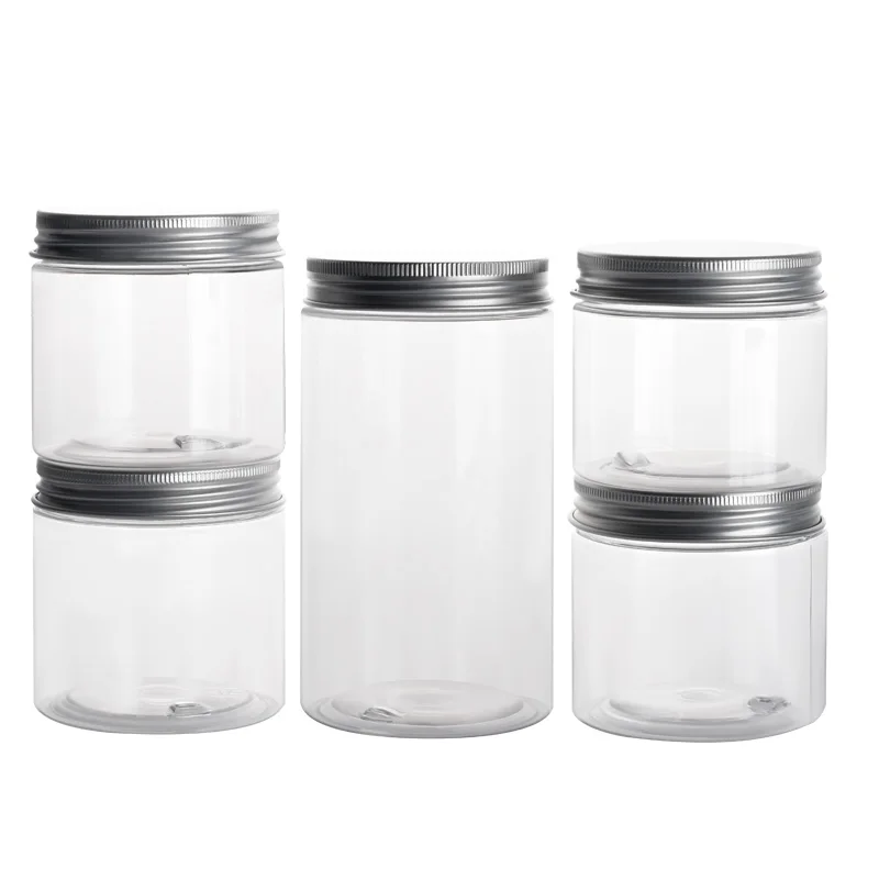 Food grade empty 8oz 250ml clear PET plastic cookie jar with aluminum lid
