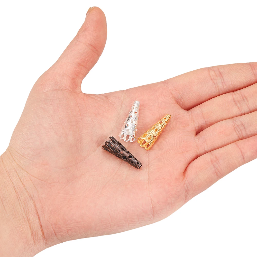 
50pcs 8x23mm Flower Torus Shape Alloy Beads Caps Ancient Charms Hollow Out Bugle Filigree Bead End Cap For Jewelry Making 