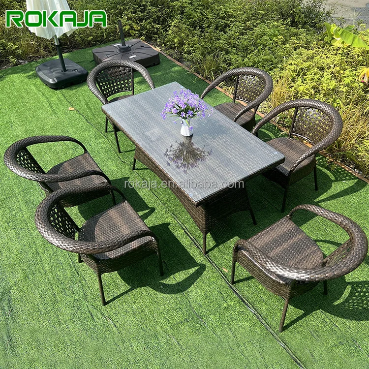 Foshan Factory Terrace Table Chairs Set Home Rattan Dining Table Chair Set Hotel Courtyard Villa Outdoor Tables Chairs Furniture