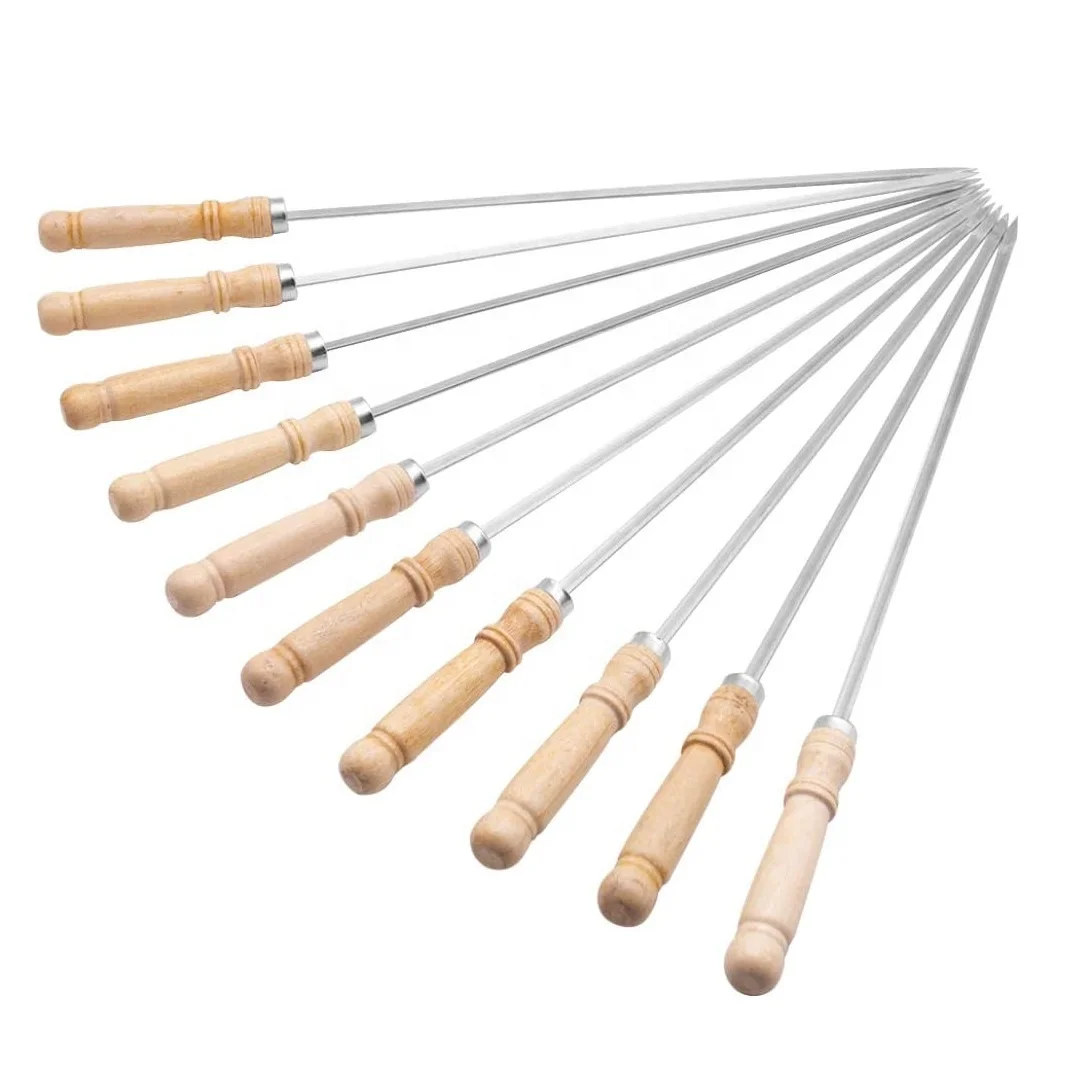 Chicken Beef Vegetable Sticks Stainless Steel Bamboo Handle Turkish Kebab Sticks Skewew BBQ Skewers Kabab Maker