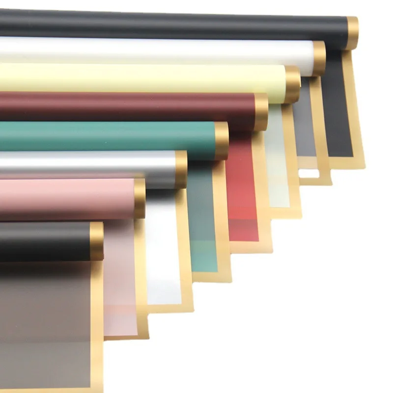 Wholesale flower shop gift flower waterproof with gold edge wrapping paper gold edge waterproof flower decoration wrapping paper