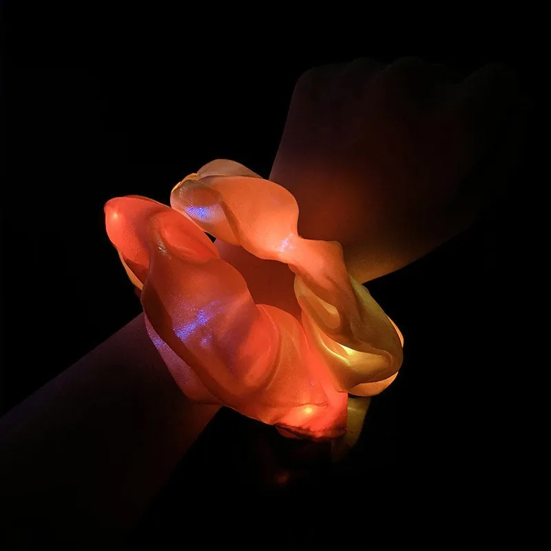 Factory direct sale girls LED luminous hair band color satin fabric hair tie for party wedding