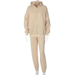 Wholesale Manufacturer Apparel Ladies Two Pieces Set Long Sleeve Cropped Top Hoodie Women Plain Tracksuit jogging suit set