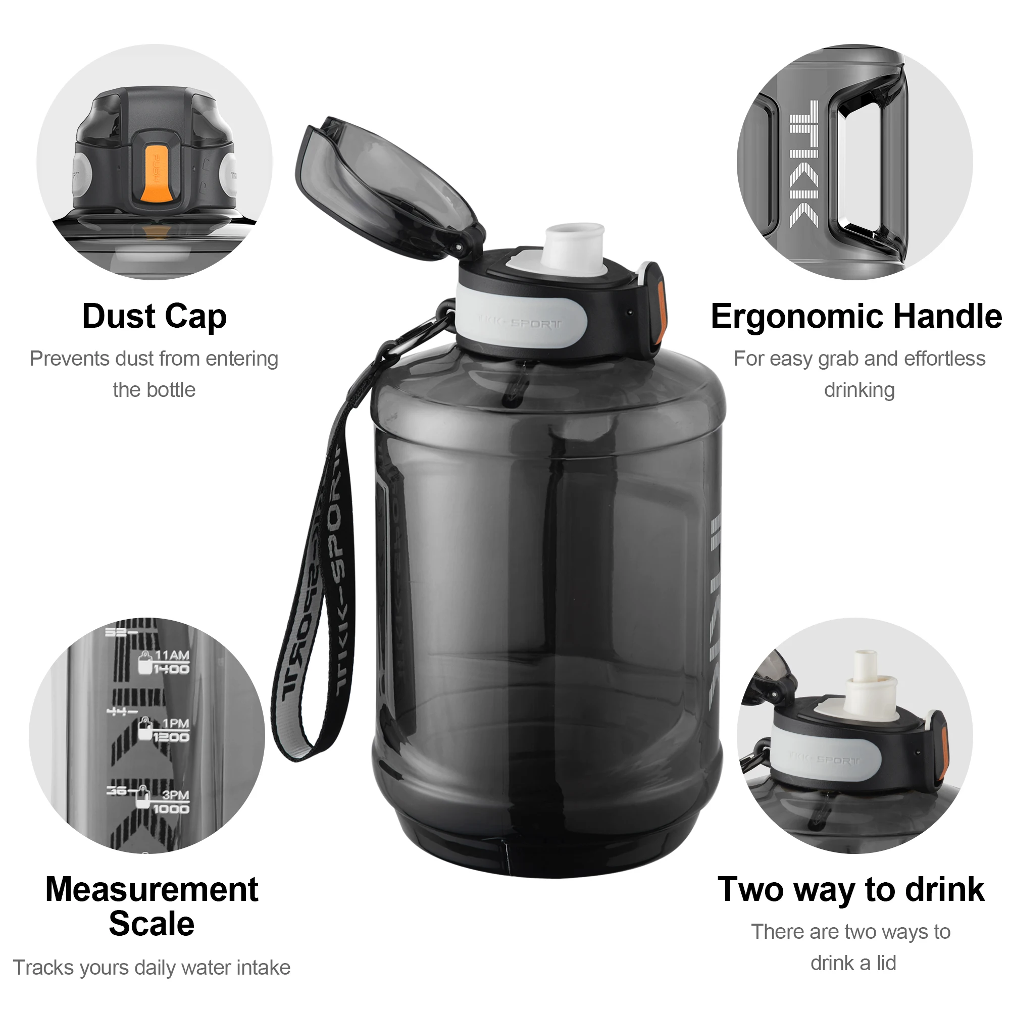 Large Capacity Water Bottle Jug For Gym with Straw Time Marker Dishwasher Safe 1/2 Gallon 64 Oz Water Bottle Jug BPA Free