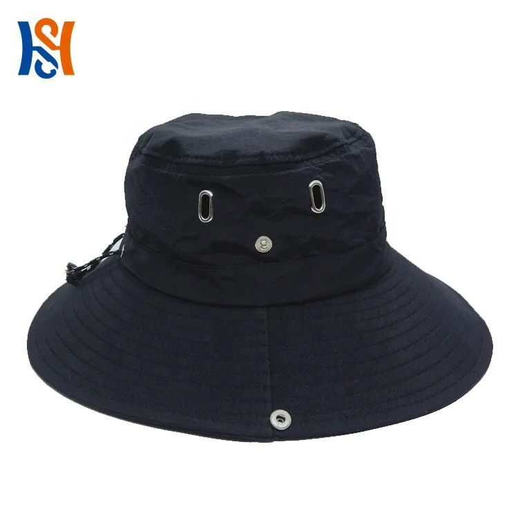 Custom Embroidery 100% polyester Nylon Quickly Dry Bucket Hat With Metal Buckle And Reflective Strap Fisherman Bucket Cap