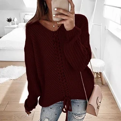 Для женщин с длинным рукавом v-образным вырезом вязанные кардиганы плюс размера 2019 Осень Зима Свободный пуловер Свитера