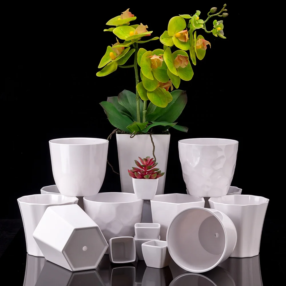 White Melamine Plastic Flower Pot Plant Flowerpots Home Office Garden Bonsai Pot