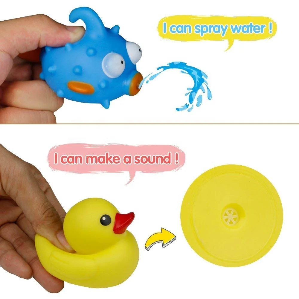 Baby Toy Bath Squirters Toys Water Play Set Fishing Game Toy Fishing Floating Set Fish Duck Octopus with Net for Kids 3+