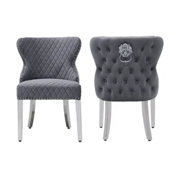 luxury lion knocker dinning chair sets modern silver stainless steel velvet fabric dining room chairs