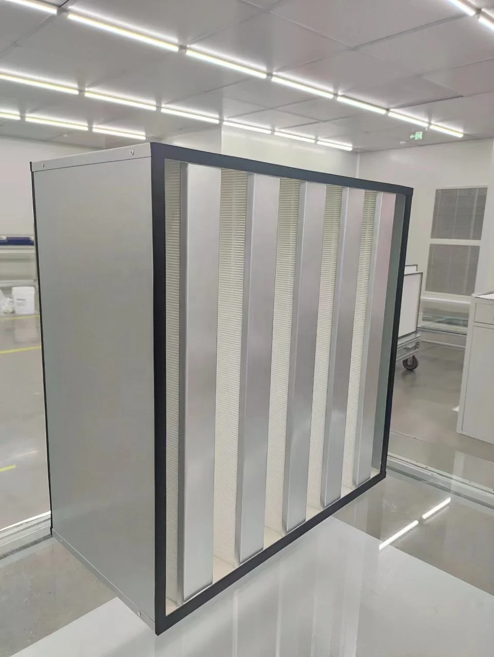 Hot Selling Industrial V-Bank Air Cleaner Stainless Steel Galvanized Frame HEPA H14 Filter Big Airflow Glass Fiber Medium New