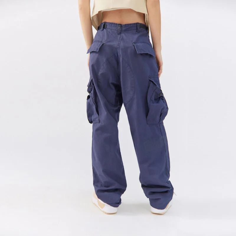 new customized spring high quality vintage solid color casual utility pockets cotton stacked women cargo pants