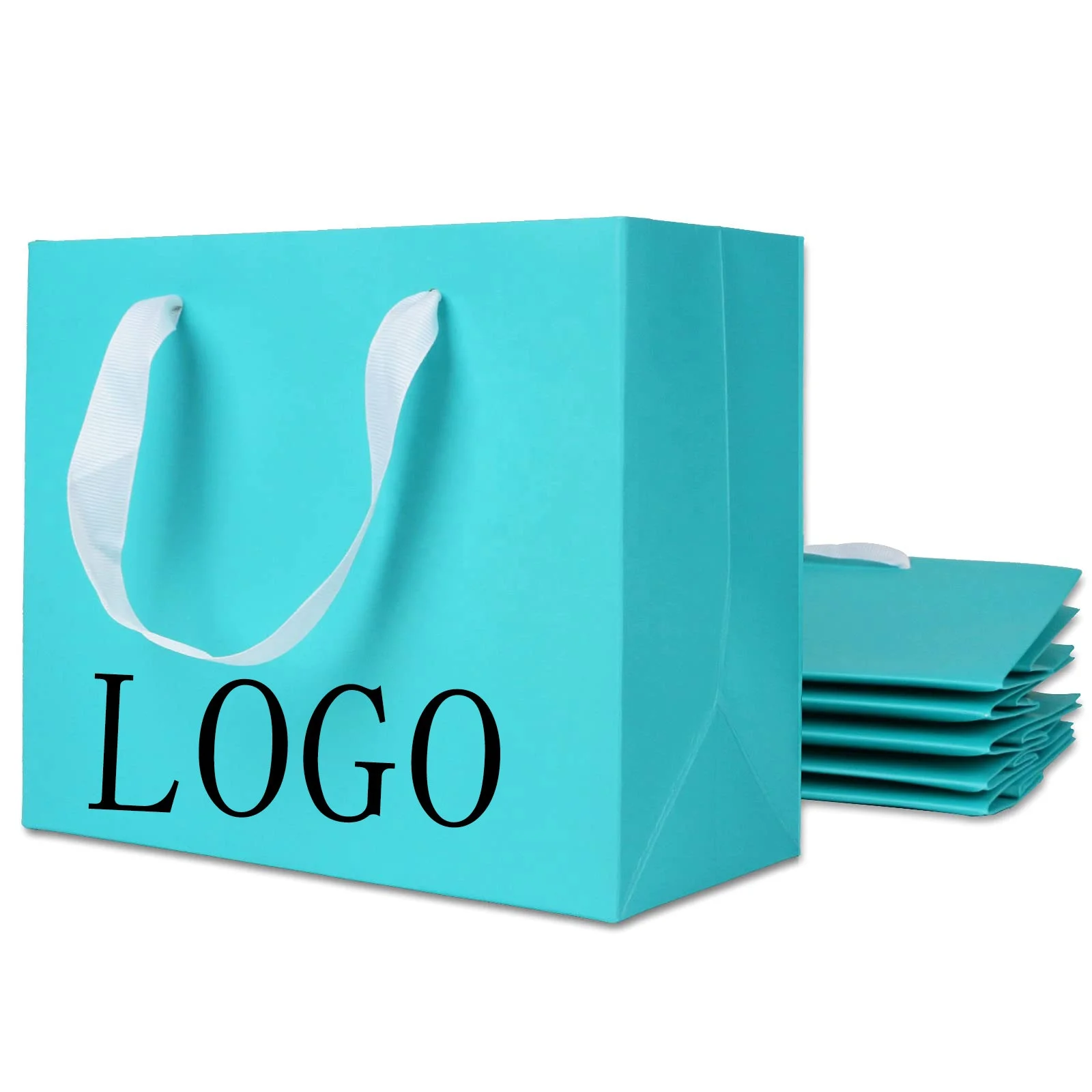Professional High Quality 210gsm White Card Paper Bags Merchandising Biodegradable Blue Gift Paper Bag With Handles For Present