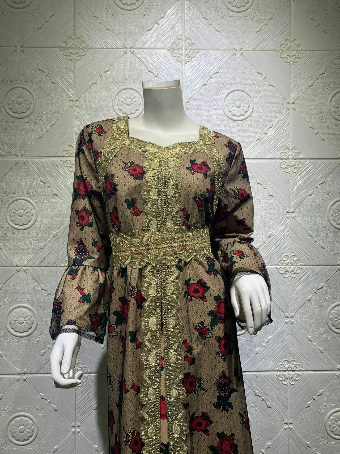 KD4466  drop shipping  Fashionable  mesh flower lace  islamic clothing dresses embroidered abaya women