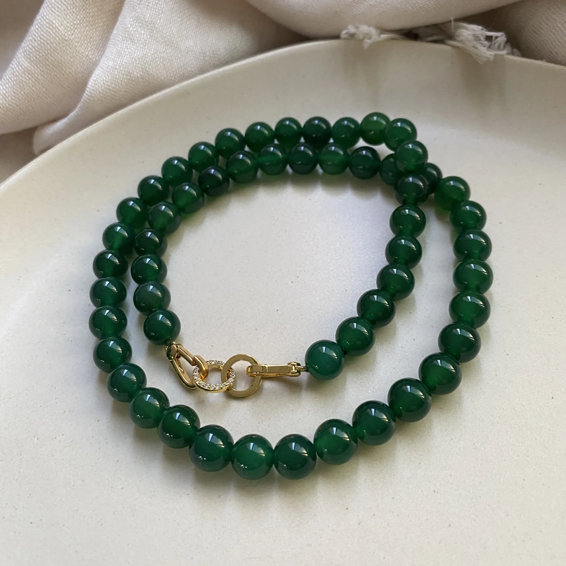 New Chinese Agate Beaded Advanced Elegant Charm Style Color Contrast Disc Necklace Sweater Chain