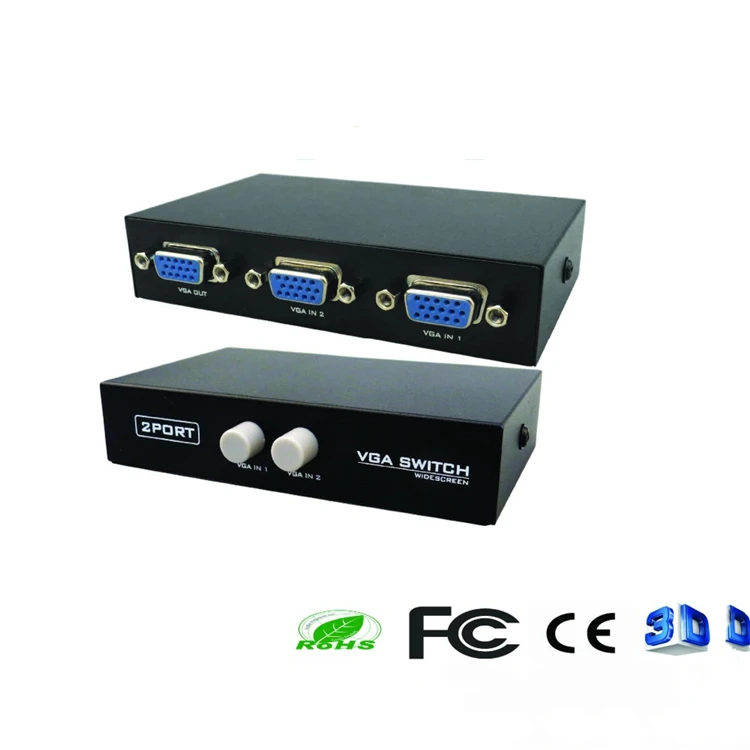 KUYiA 2 in 1 Out 2 Port VGA Selector Box VGA Manual Sharing Selector Switch Box Switcher Splitter for LCD PC Monitor