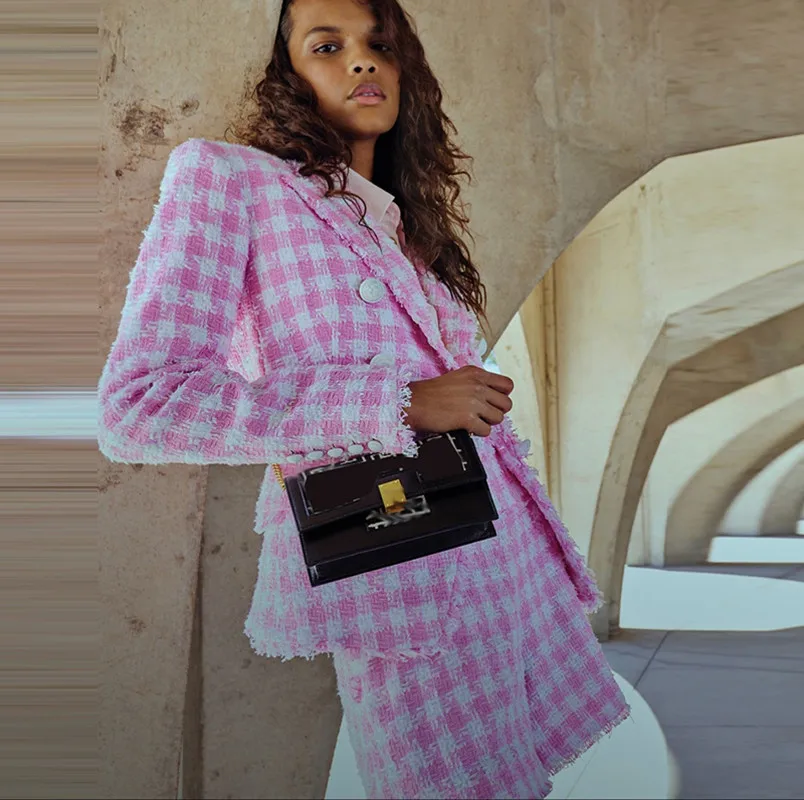 2022 New temperament seamless suit jacket houndstooth plaid loose beard slim suit suit ladies two-piece