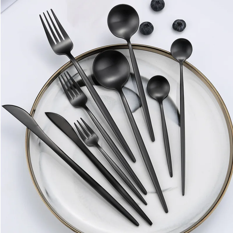 High Quality Flatware Matte Modern Portuguese Black Silverware Stainless Steel Cutlery Set For Restaurant Wedding Rental Party