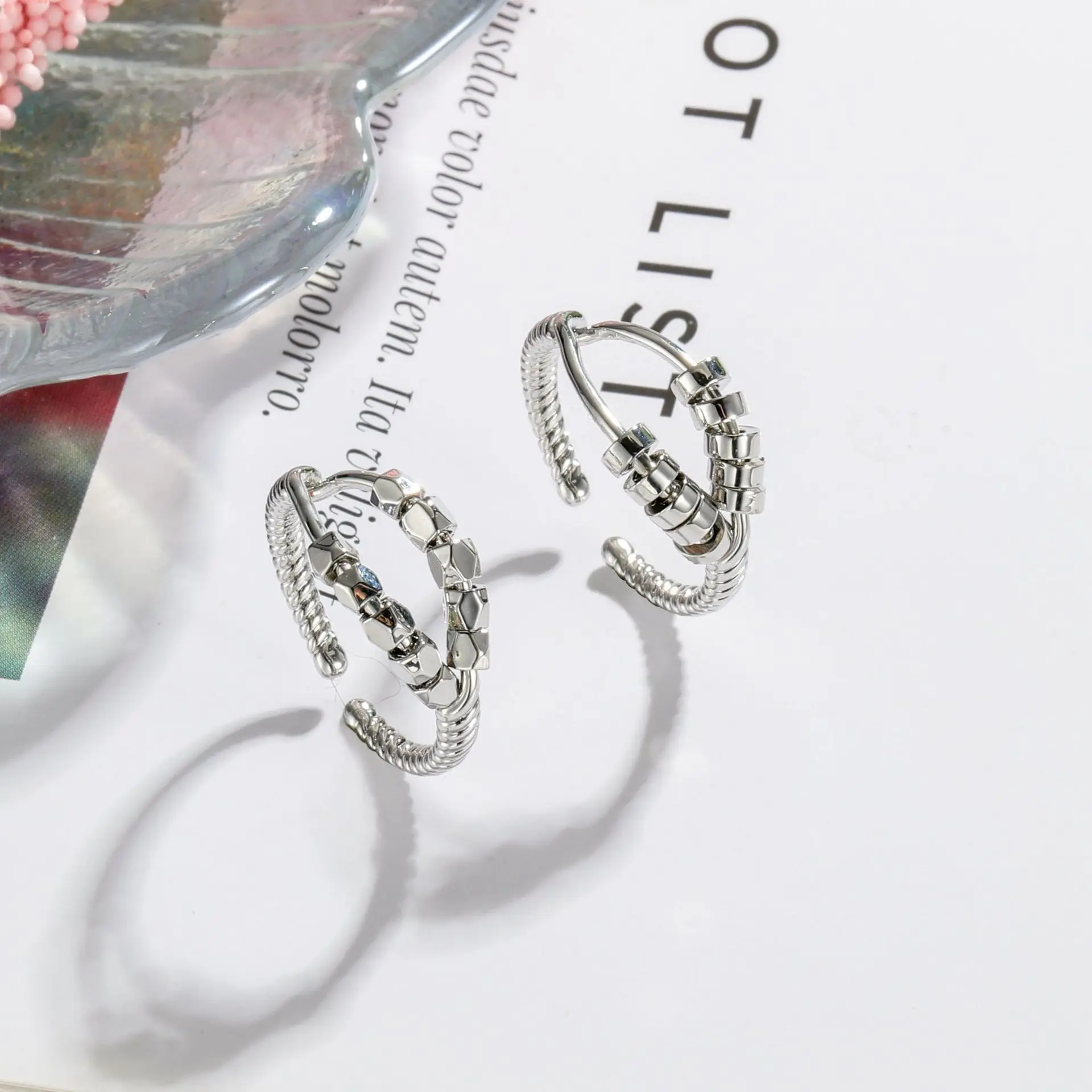 Simple Opening Rotatable Decompression Anti-anxiety New Rotating Ring Two-layer Cross Smart Bead Transfer Copper