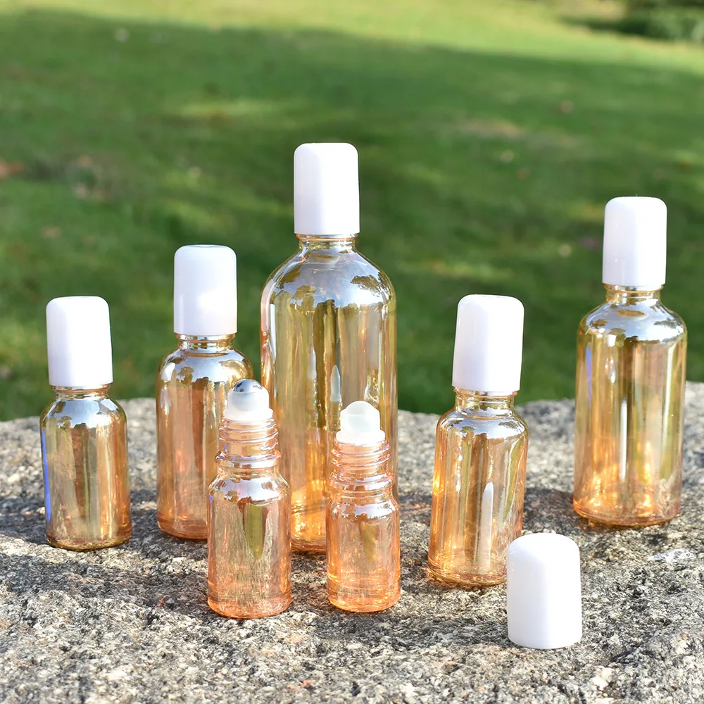 Roll On Glass Bottle 5ml -100ml Amber Gold Roll-on essential oil Bottle With Steel Roller Ball