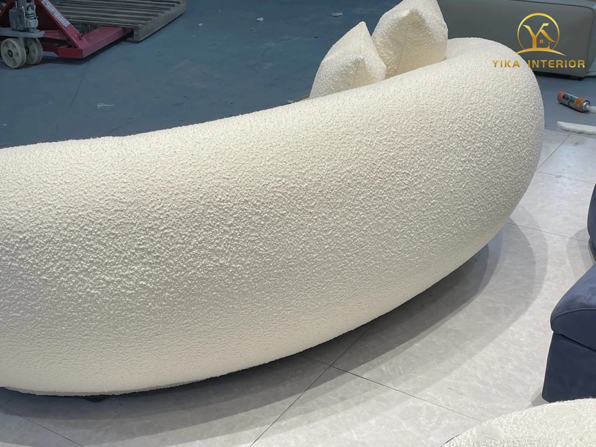 Modern living room curved sofa villa apartment comfort lamb velvet sofa set furniture moon shape couch sofa custom