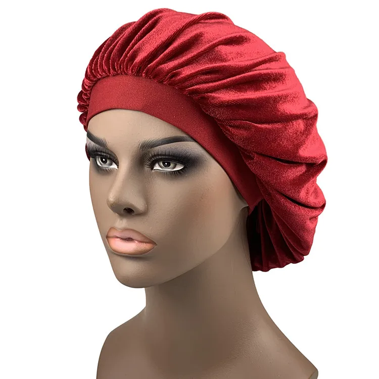 Factory Wholesale Velvet Bonnet Wide Elastic Solid Color High quality Sleeping Bonnet For Women