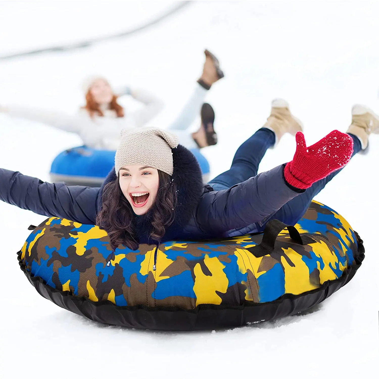 Factory Direct Sales PVC Inflatable Ski Circle for Winter Thickened Wear-Resistant Outdoor Winter Single Snow Tube for Adults