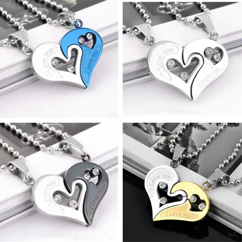 Simple Fashion Alloy Pair, Half Heart Best Friends Love Heart Magnet Pendant Necklace Jewelry for Boys and Girls/