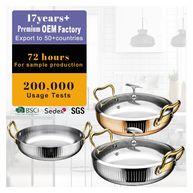 Hot Sale Luxury Vertical Stripes Triply Stainless Steel Cookware Cooking Pot Casserole Stew Pot for Home Hotel Restaurant