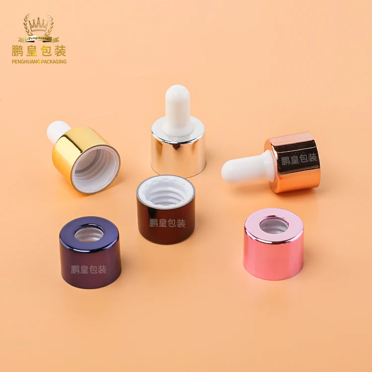 Wholesale bright gold aluminum rubber head dropper 20mm bright silver glass essential oil bottle dropper cap