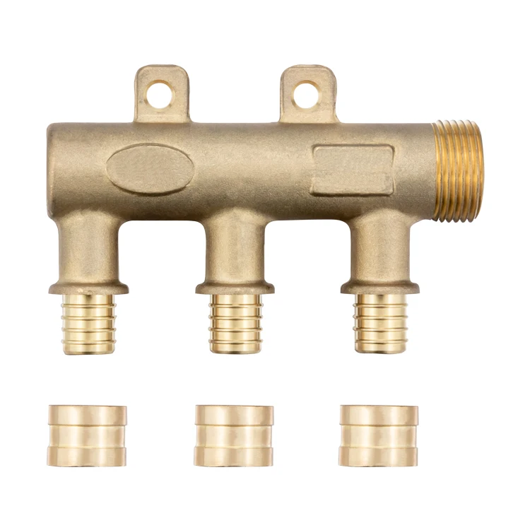 TMOK Factory 3/4  3 Way Outlet Distribution Brass Pex Valve Water Underfloor Manifold