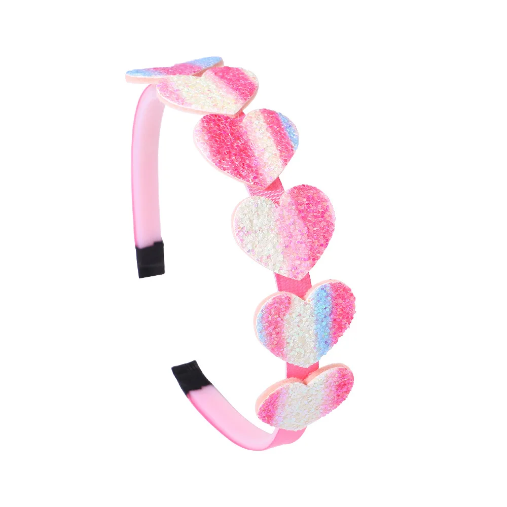 Hot Selling Colourful Heart Star Kids Headband Sequin Glitter Rainbow Color Hair Bands For Girl Accessories